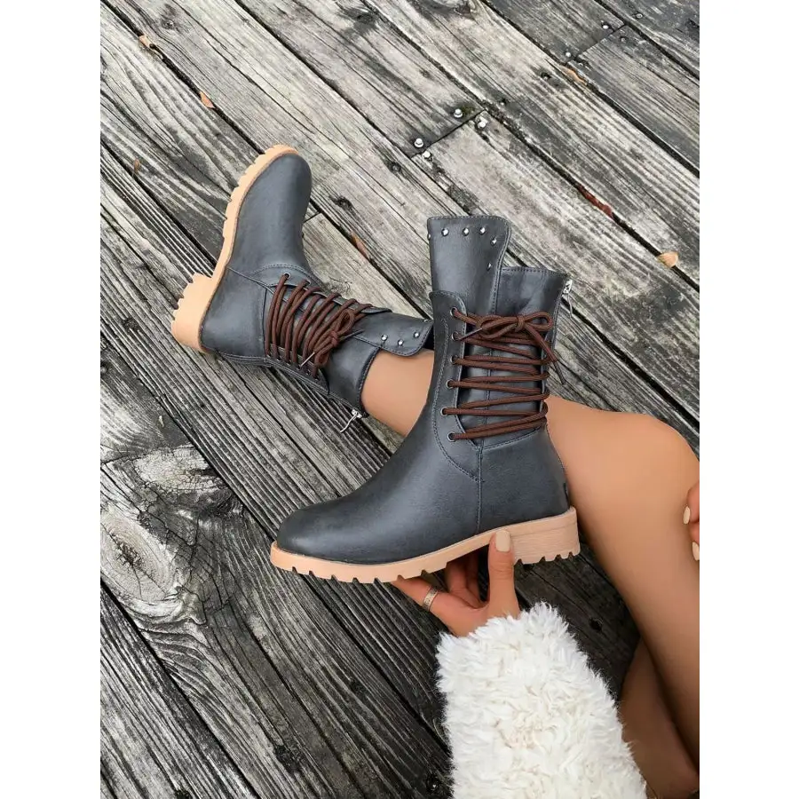 Round Toe Block Heels Boots