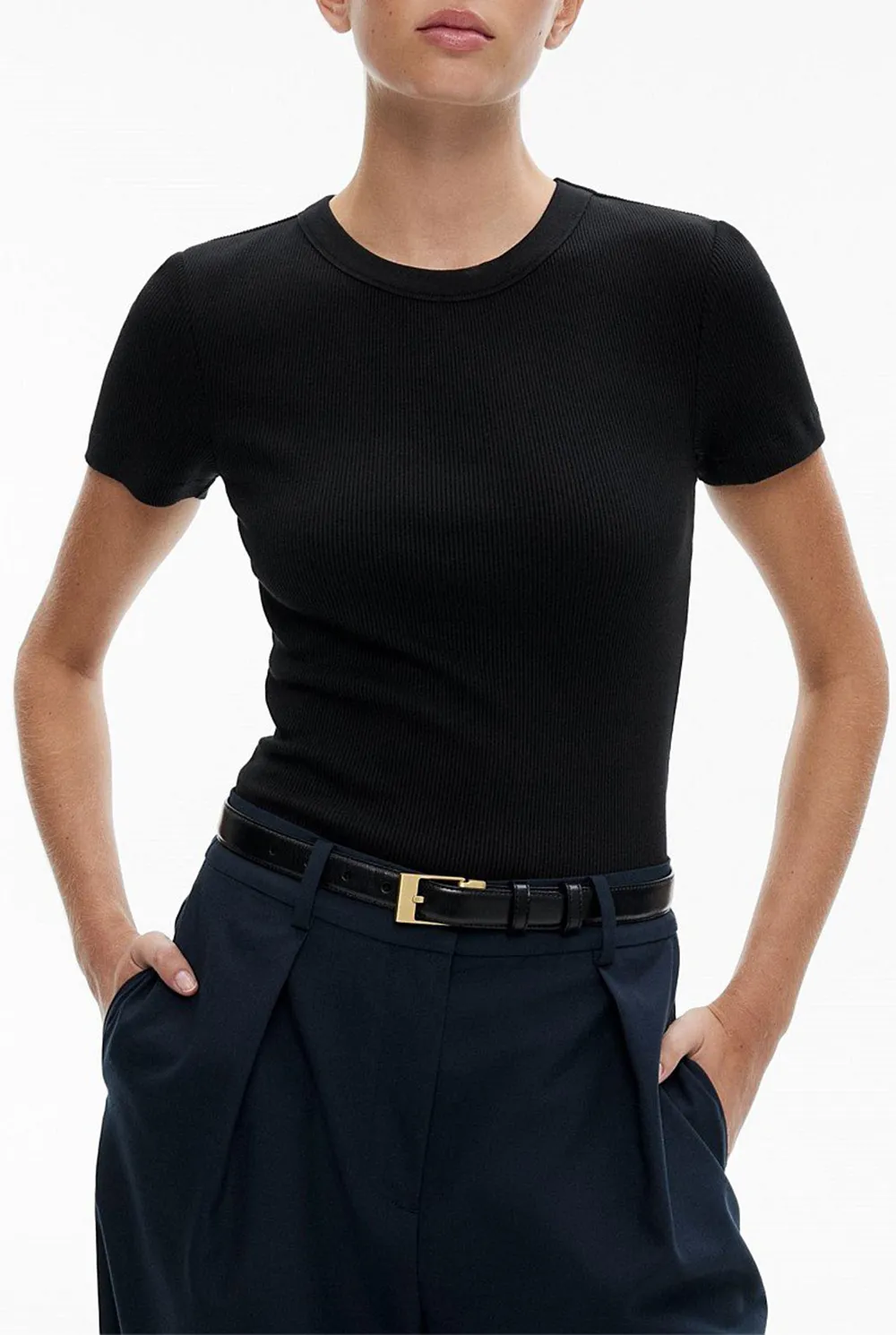 Knitted Ribbed Round-Neck T-Shirt