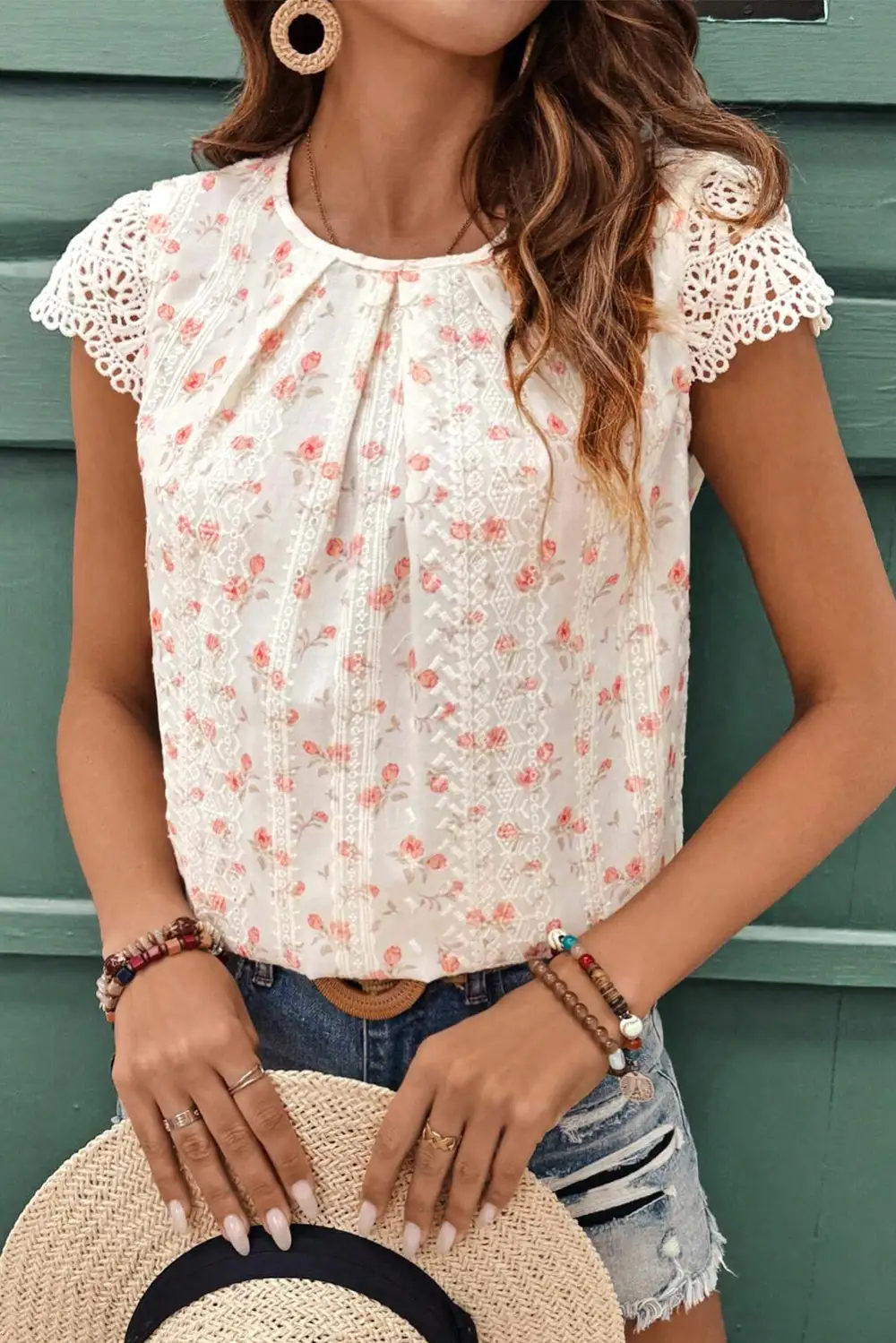 Floral Embroidered Cap Sleeve Blouse