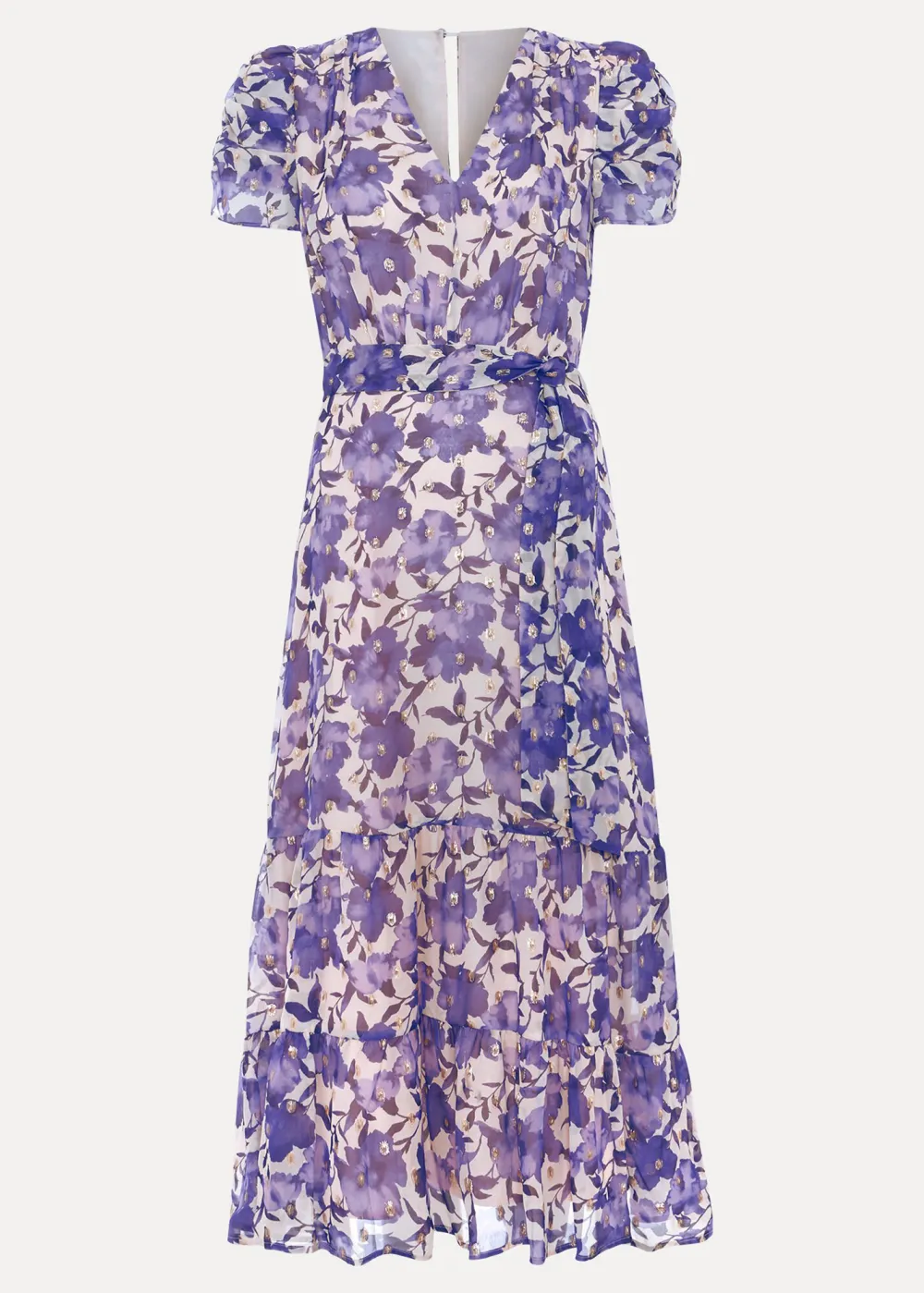 Elegant And Versatile Purple Printed V-Neck Dress