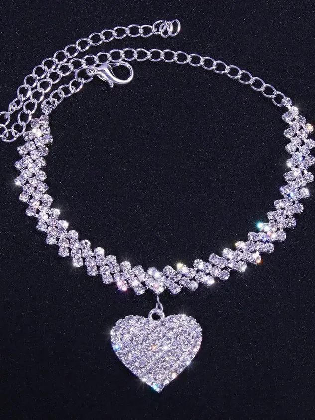 Fashion Rhinestone Heart Pendant Anklet