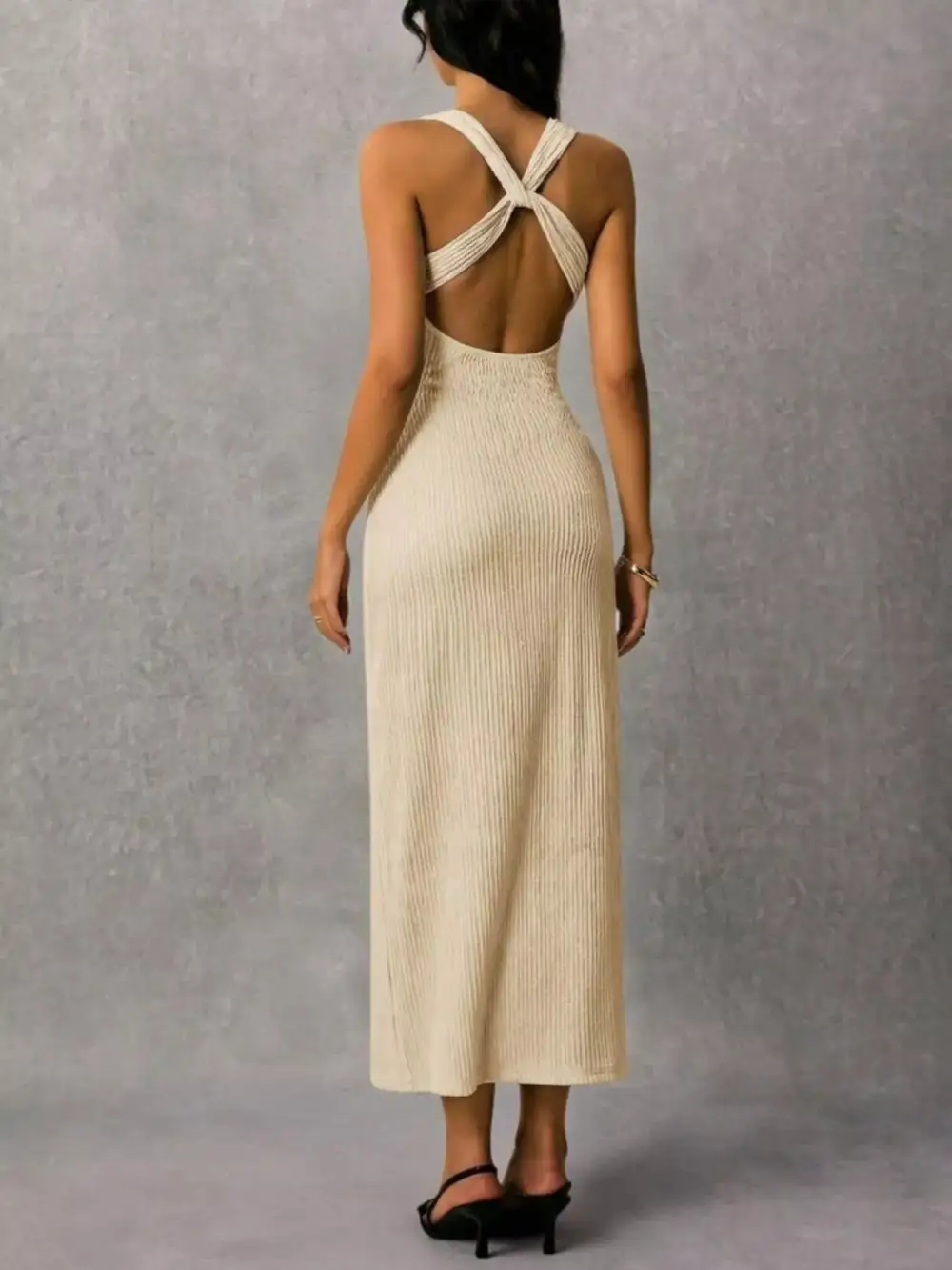 Ribbed Knit Sleeveless Midi Dress