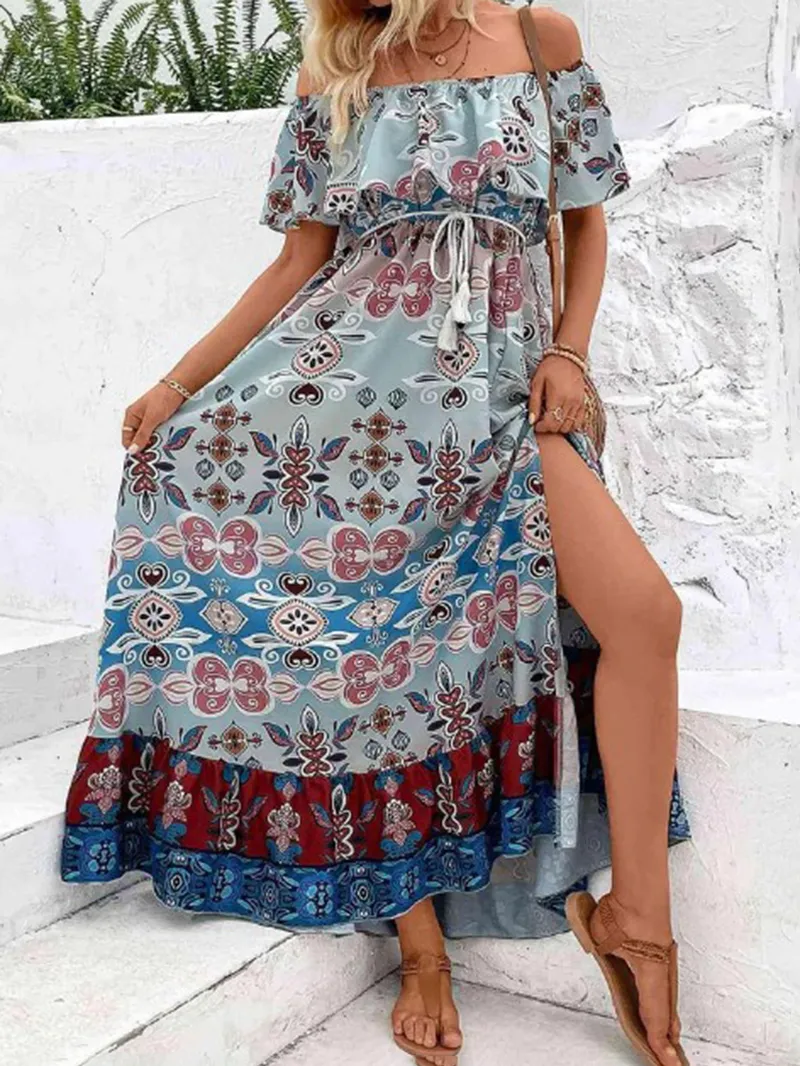 Women's Off Shoulder Split Holiday Dress