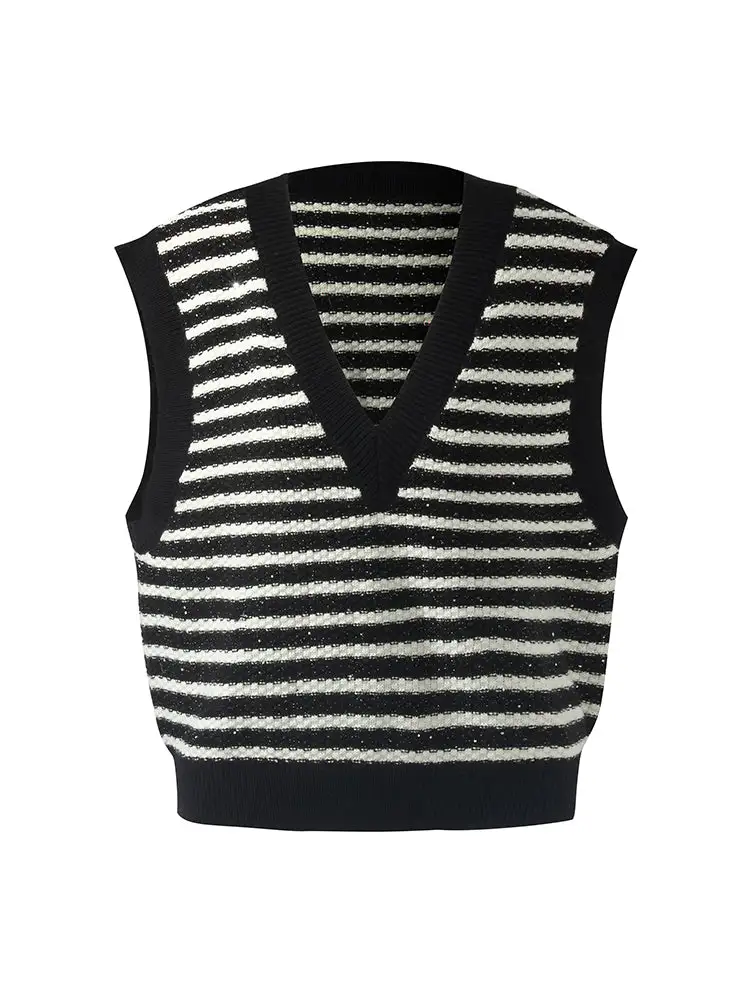 Black And White Stripe Women Vest