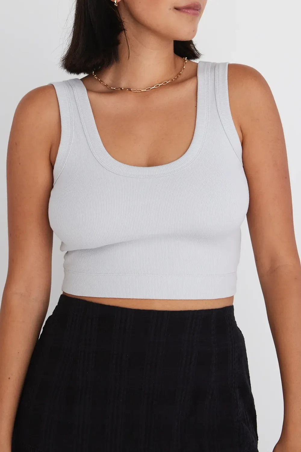 Grey Ribbed Crop Tank Top