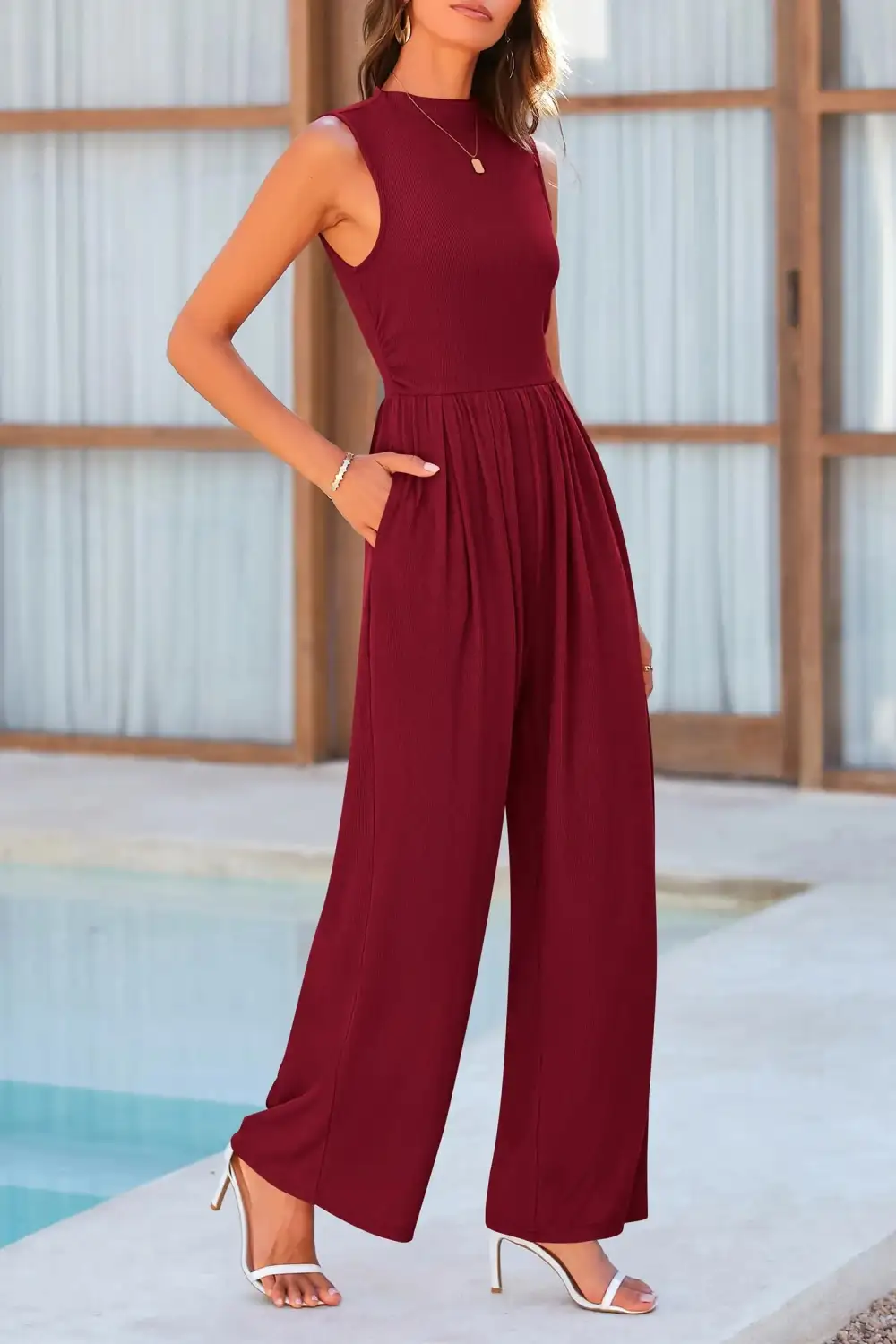 Mock Neck Wide Leg Jumpsuit