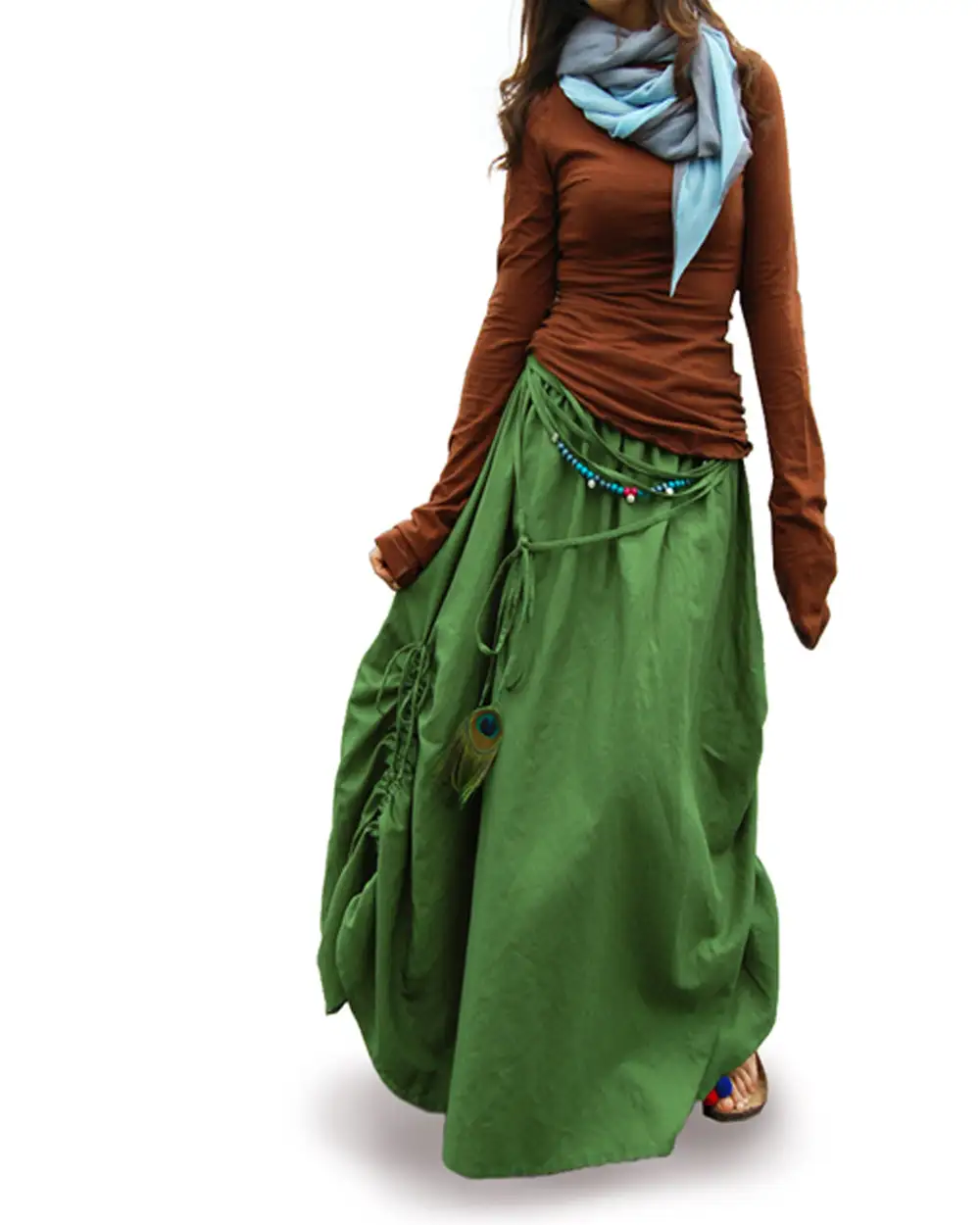 Everyday Drawstring Linen A Line Maxi Skirt