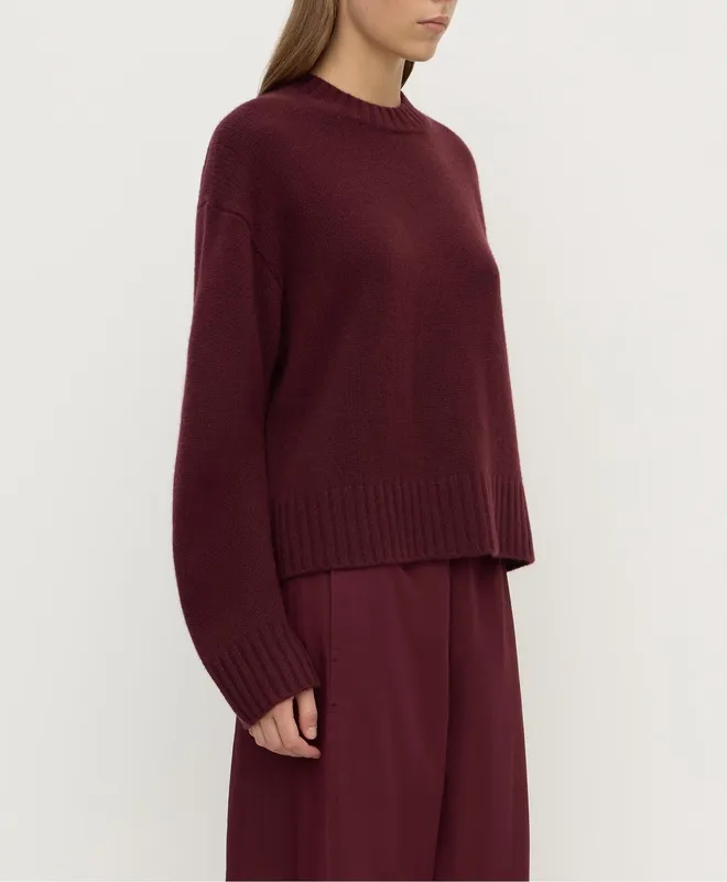 Merlot Cashmere Crew-Neck Knit Sweater
