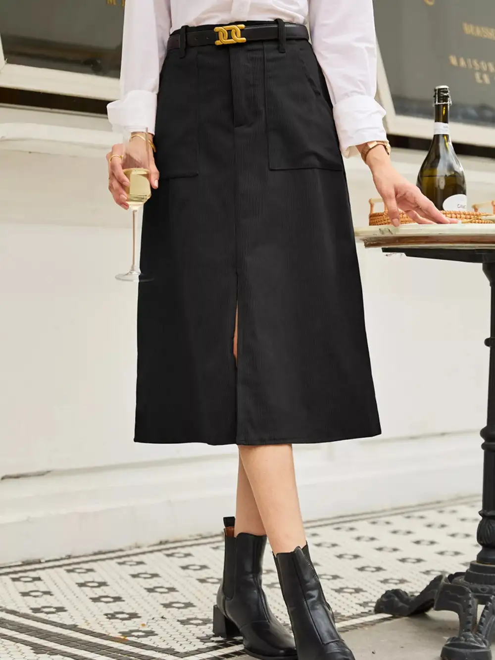 Side Slit High Waist Midi Skirt