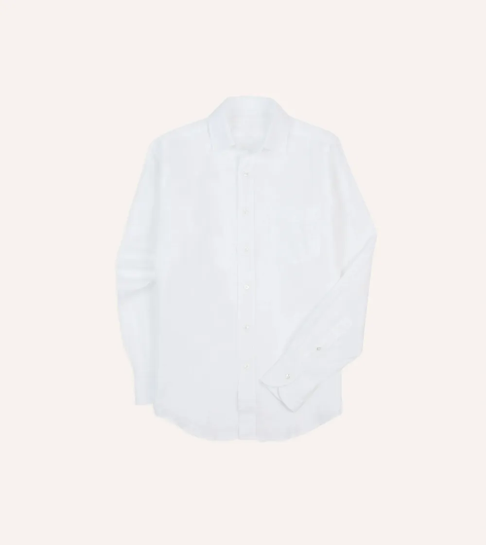 White Linen Spread Collar Shirt Casual Style