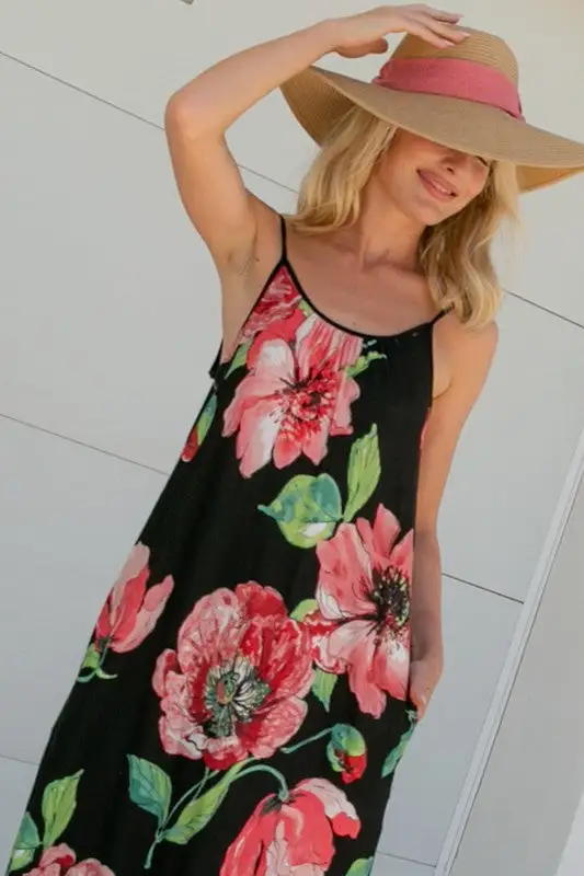 FLORAL HALTER POCKET MAXI DRESS