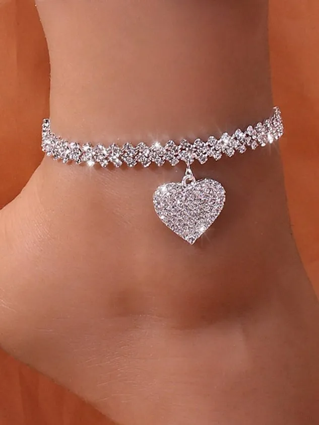 Fashion Rhinestone Heart Pendant Anklet