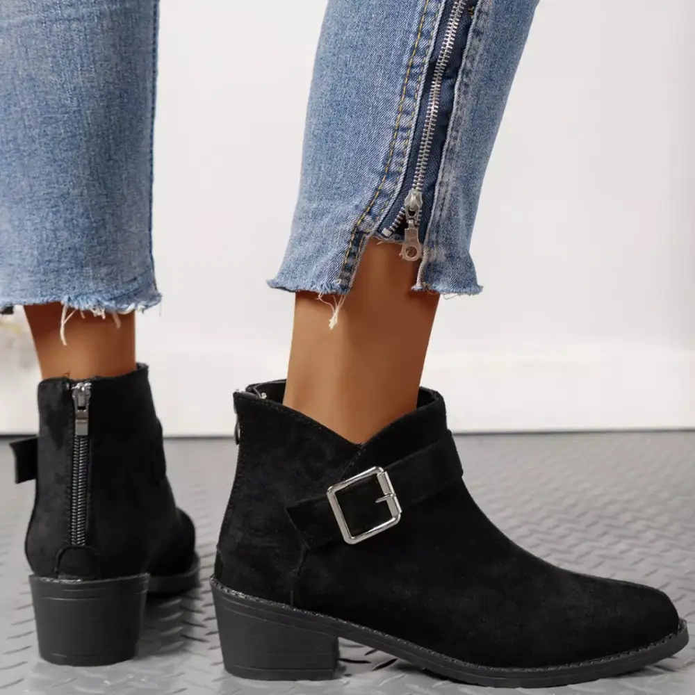 Polished Pointed Toe Block Heel Boots