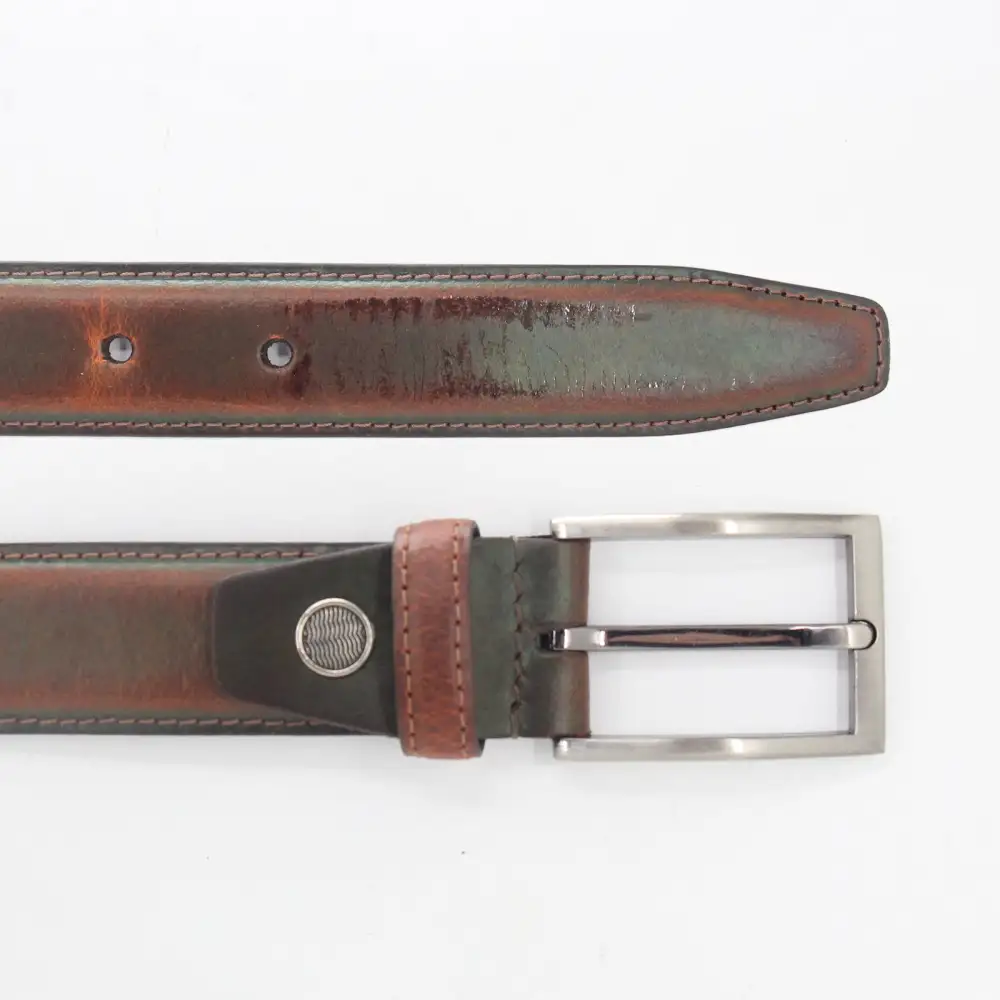 Burnished Metal Buckle Leather Belt