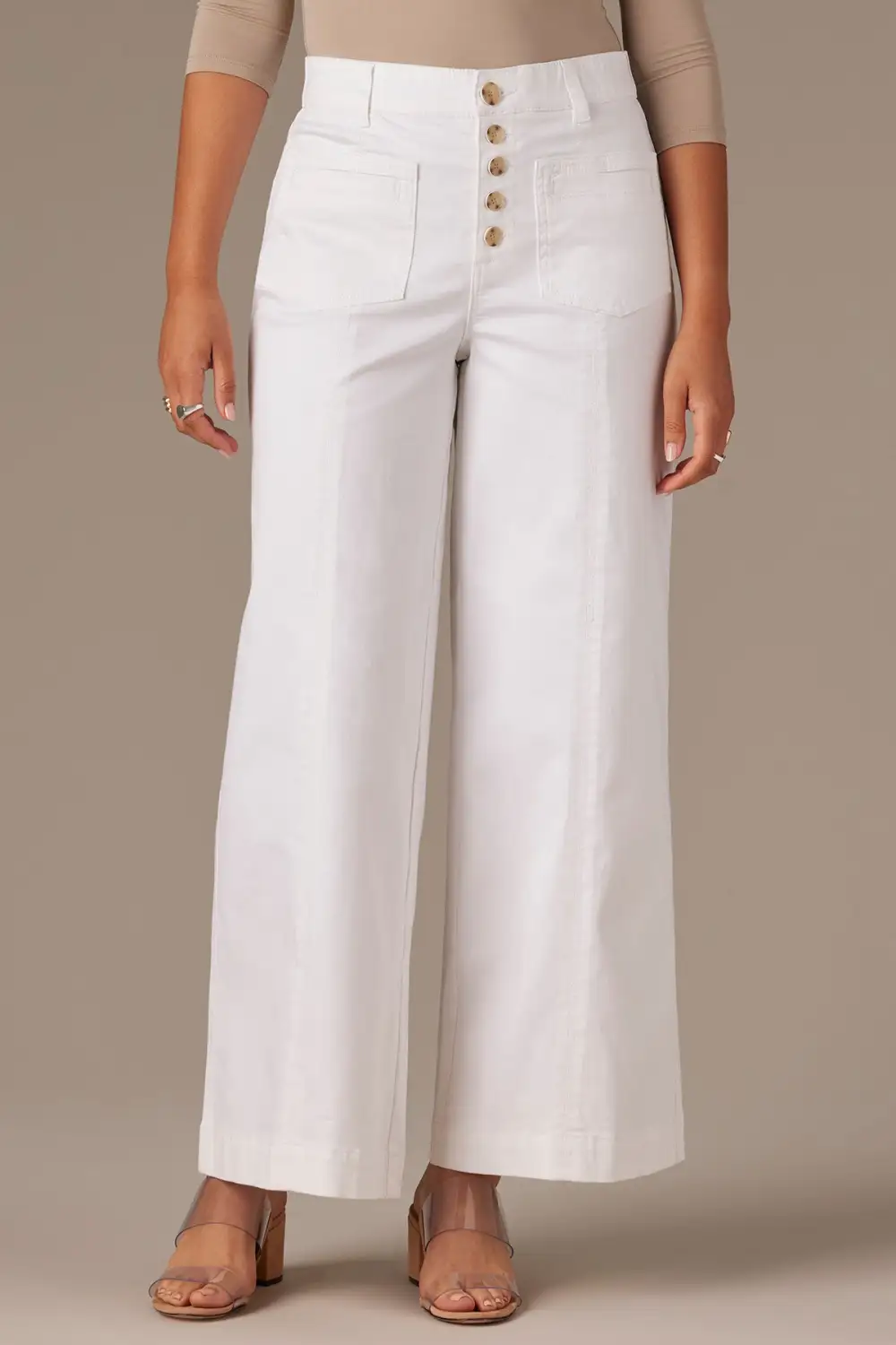 Petite Button Fly Wide Leg Pants