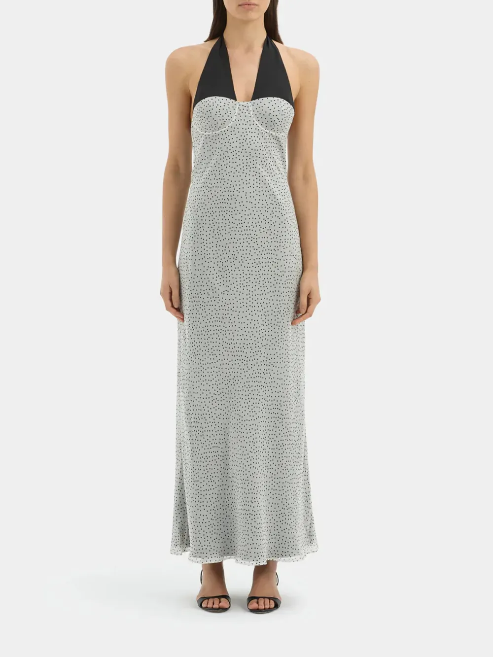 Adjustable Halter Neck Polka Midi Dress