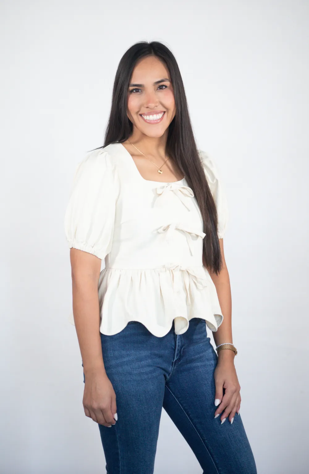 Seek To Amaze Ivory Front Bow Top