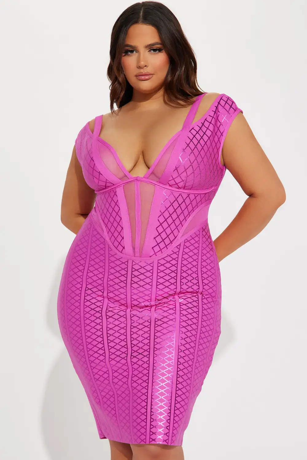 Steph Metallic Bandage Midi Dress - Pink