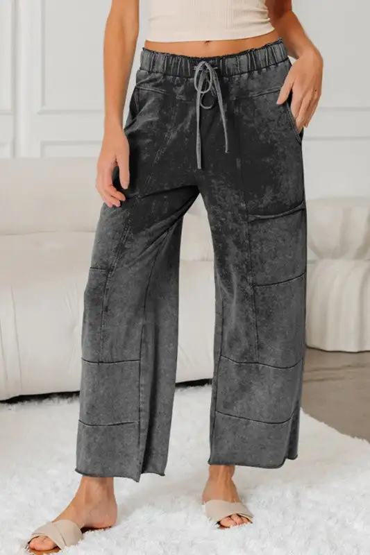 Mineral Wash High Waist Raw Hem Pants