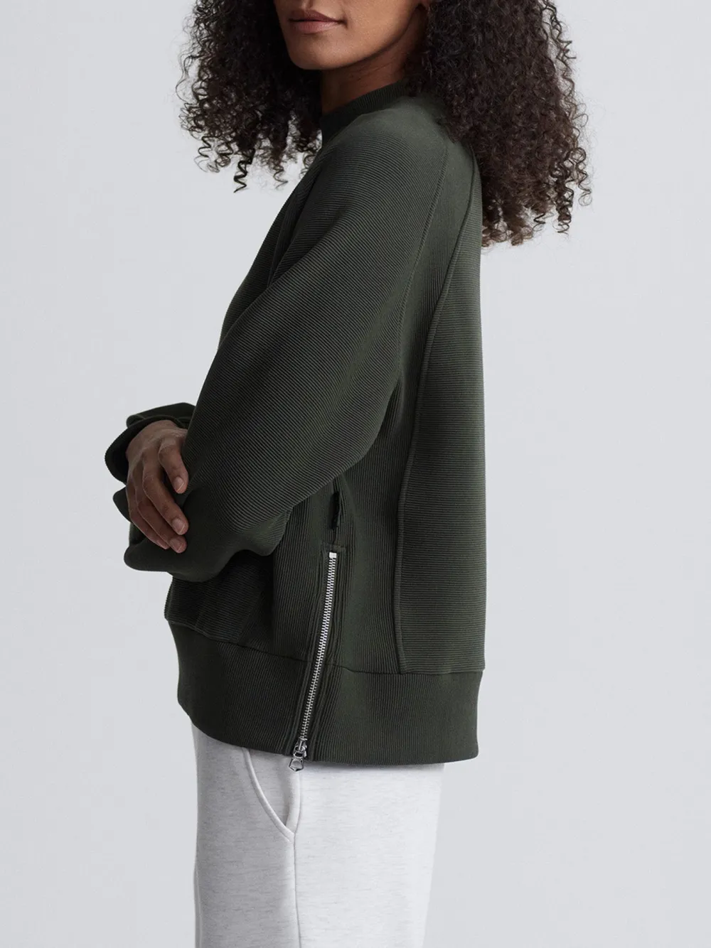 Modern Crew-Neck Side-Zip Textured Sweatshirt