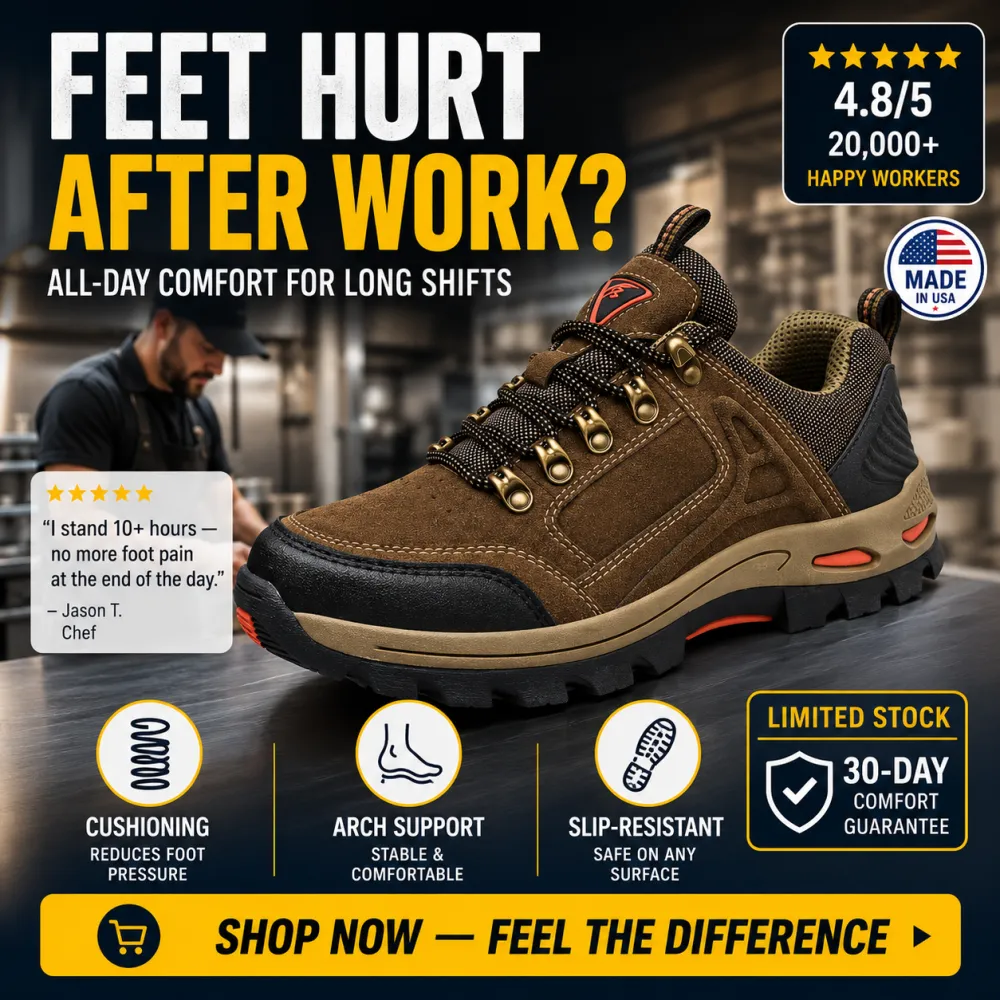Men's Anti-Slip Hiking & Work Shoes, Wide Fit, Arch Support, Cushioned