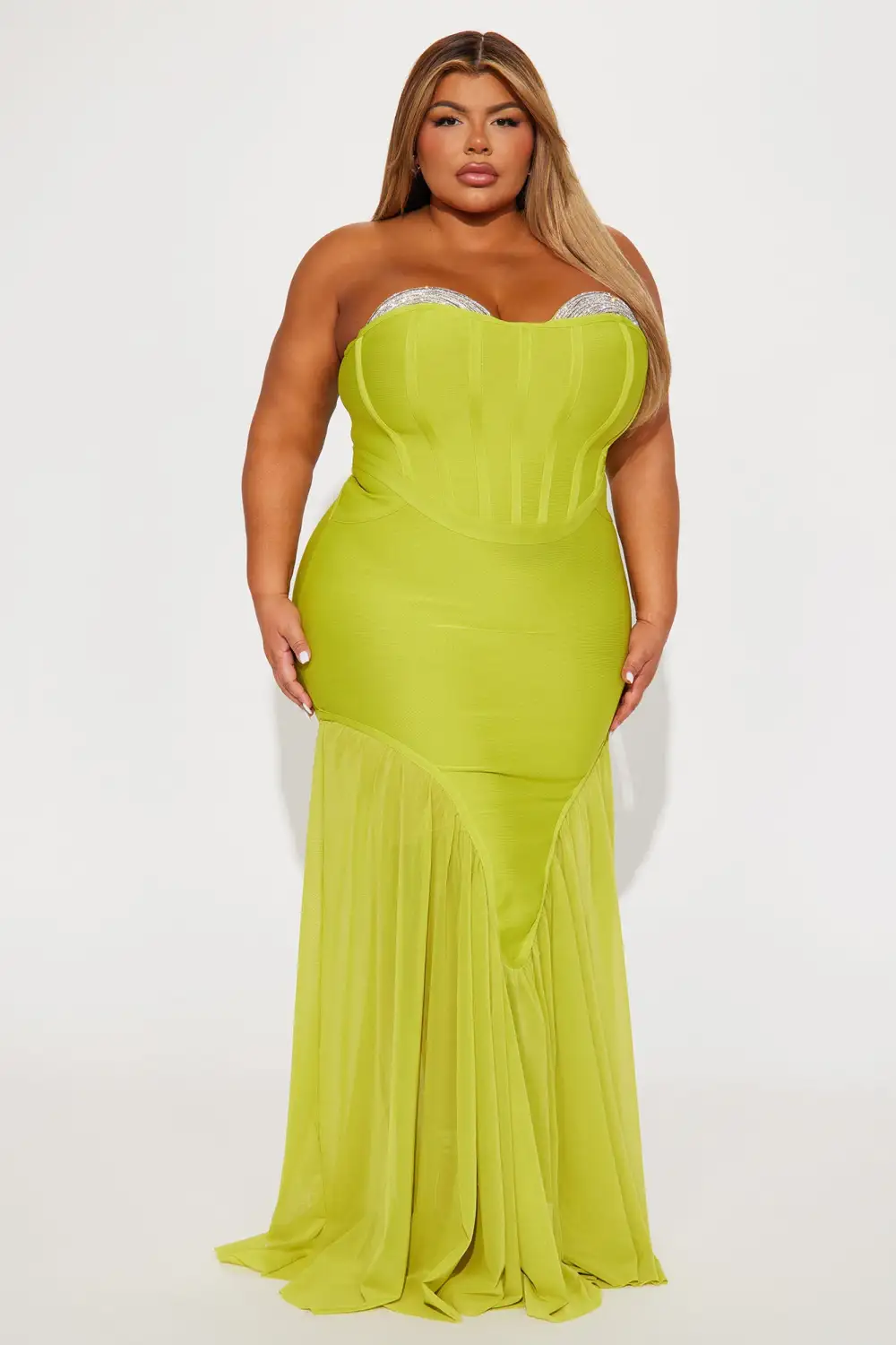 Gloria Bandage Embellished Gown - Chartreuse