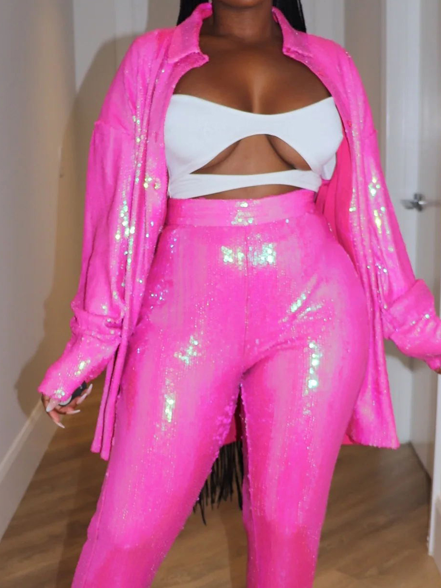 Rose sequin shirt and pants set