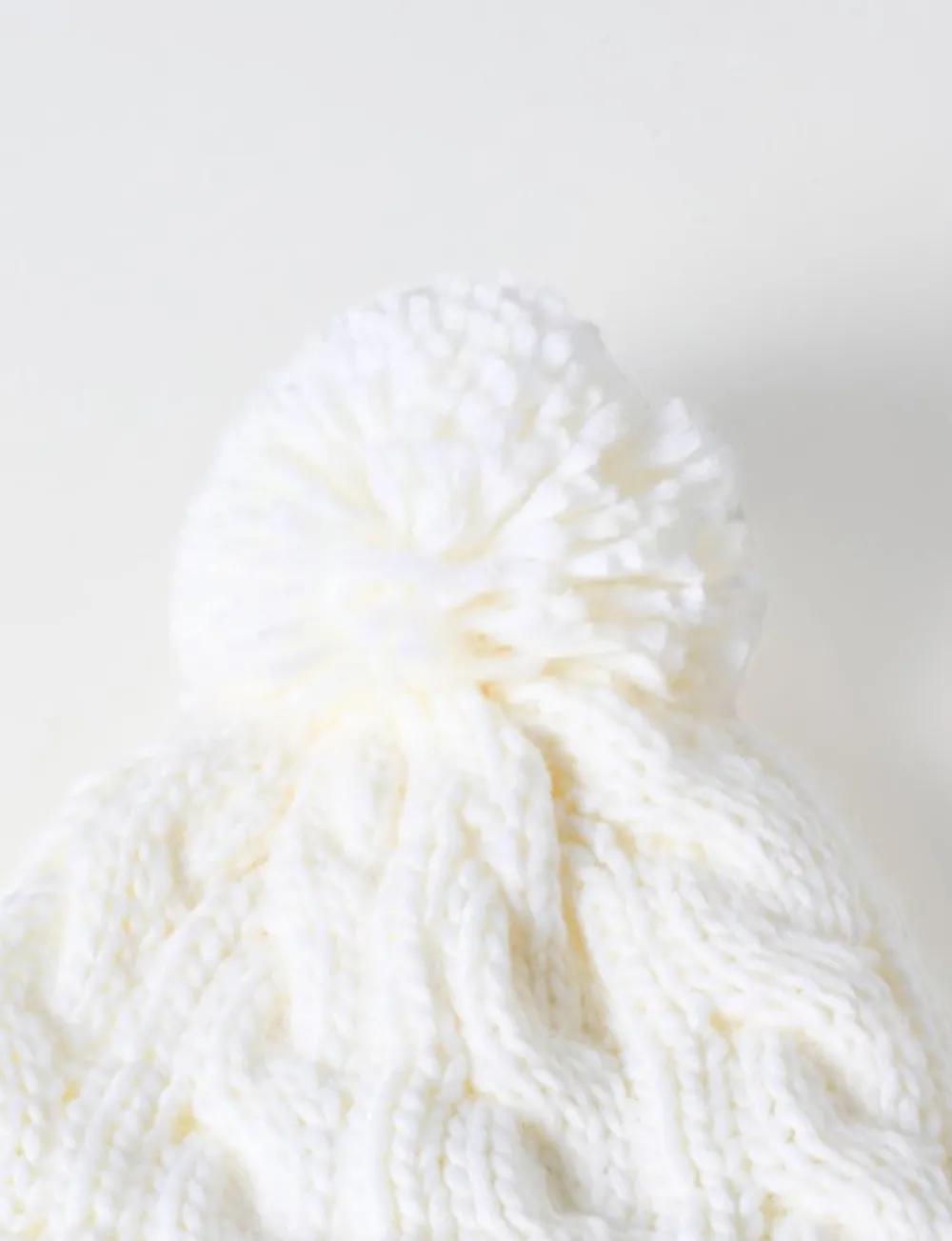 Ivory Cable Knit Pom Pom Hat