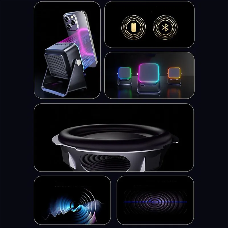 5-in-1 Wireless Induction Bluetooth Speaker with Adjustable Phone Stand