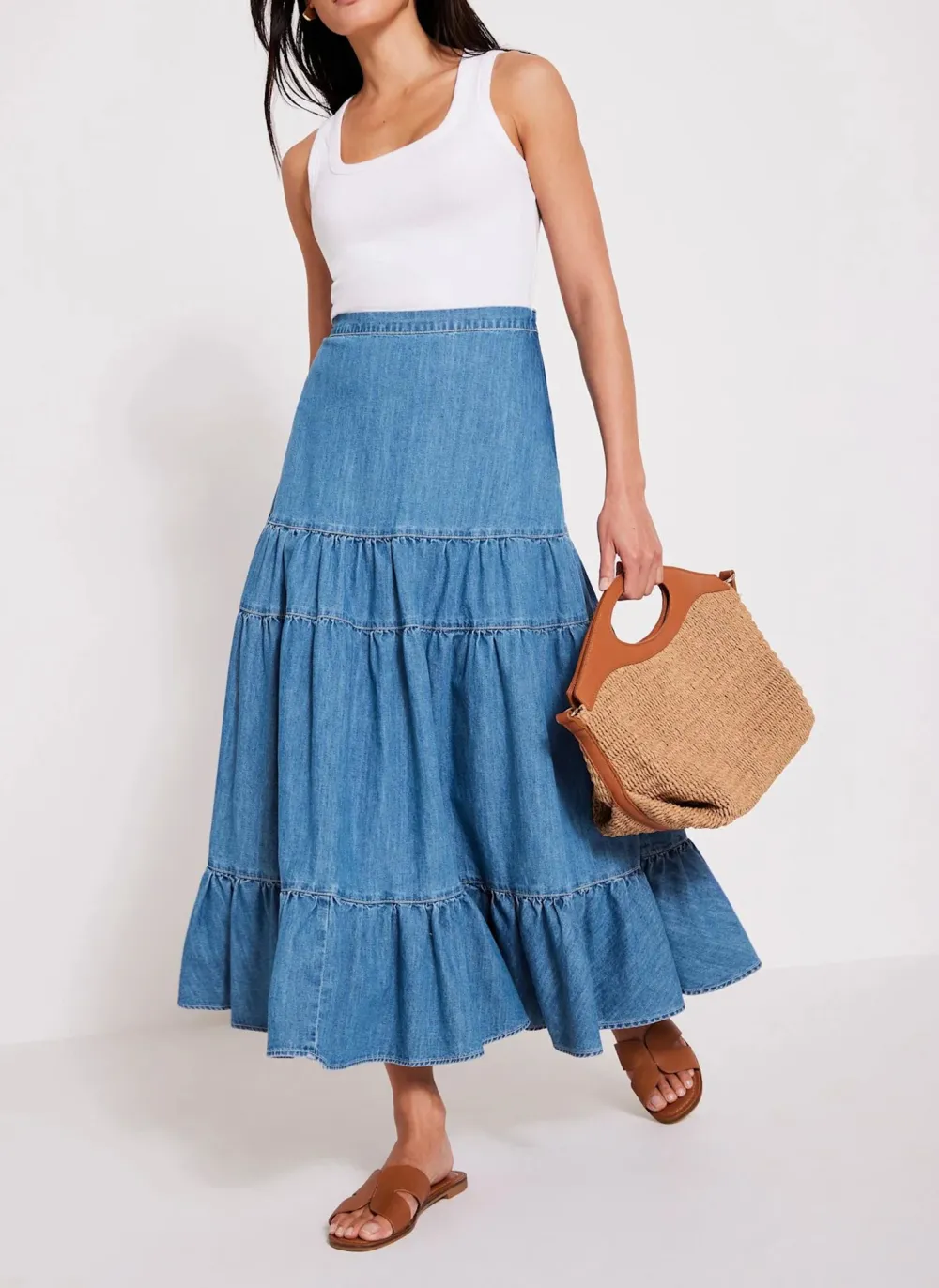 Casual Style Denim Maxi Skirt