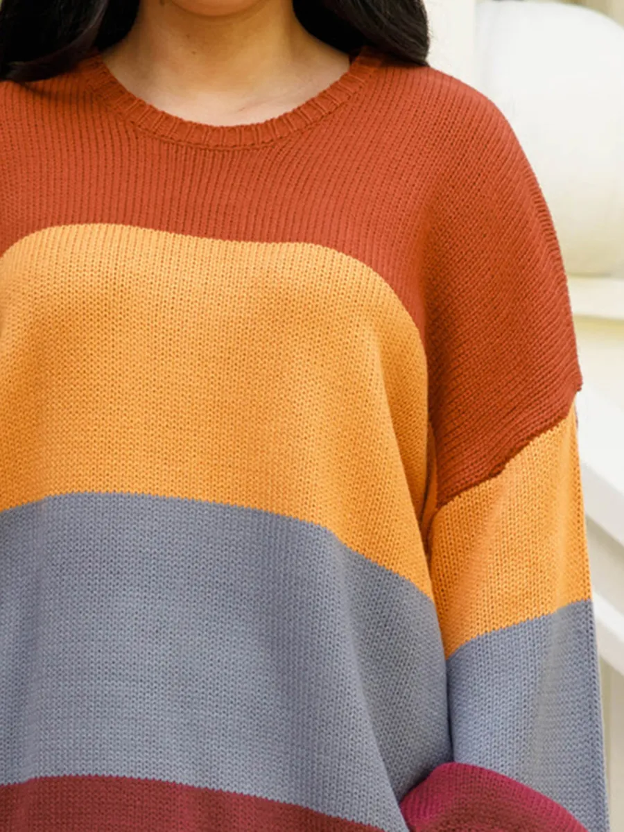 Multi Color Patchwork Loose Knit Sweater