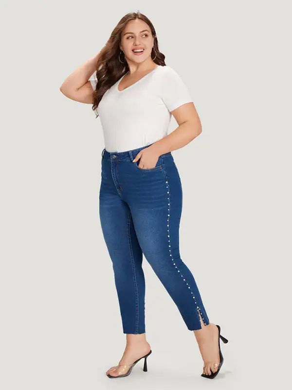 Beaded Split Side Pocket High Rise Jeans