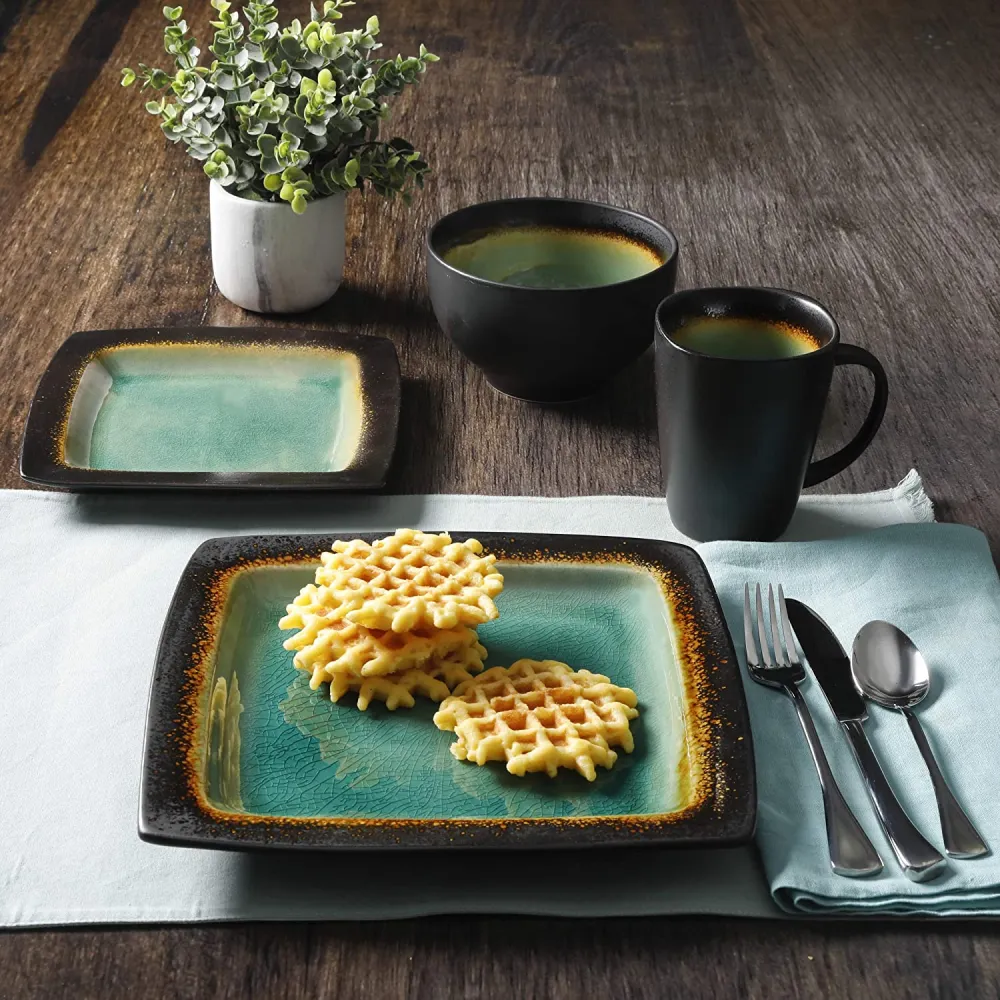 Gibson Elite Althea Reactive Dinnerware Set, 16 Pc, Teal