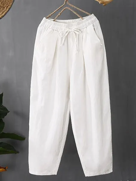 Casual Plain Loose Cotton Pants