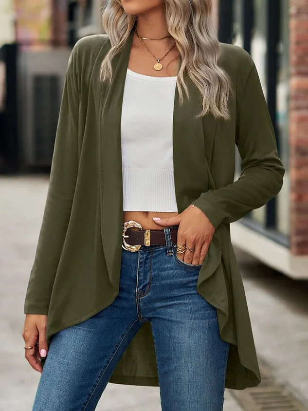 Wrap Loose Casual Plain Coat