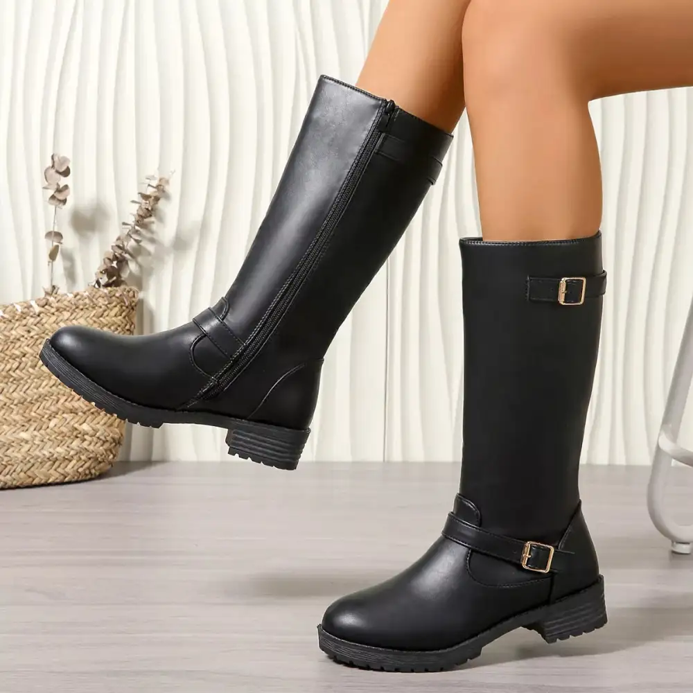 Sleek Round Toe Block Heel Boots