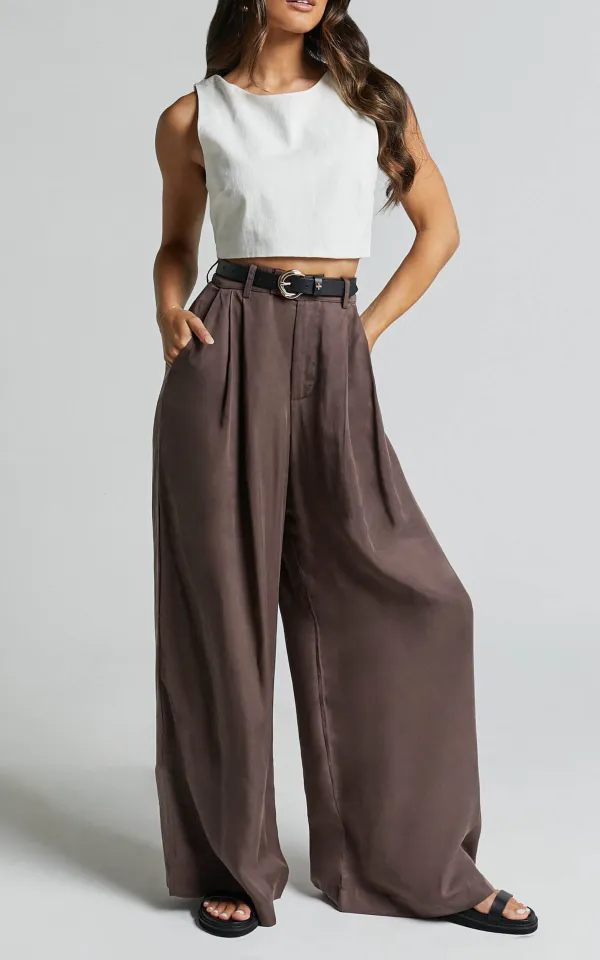 High Waist Wide Leg Pants in Slate