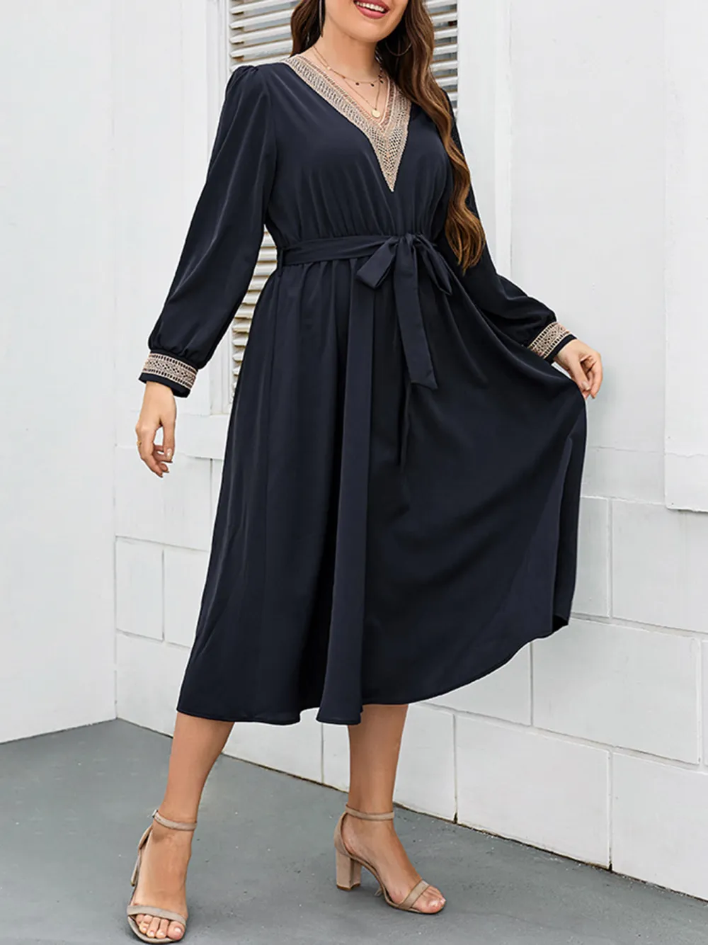 New Dress Women Fashion Large Size Loose V Neck Dress