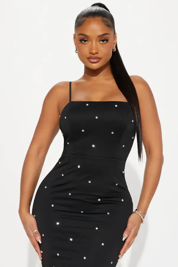 Heidi Embellished Midi Dress - Black