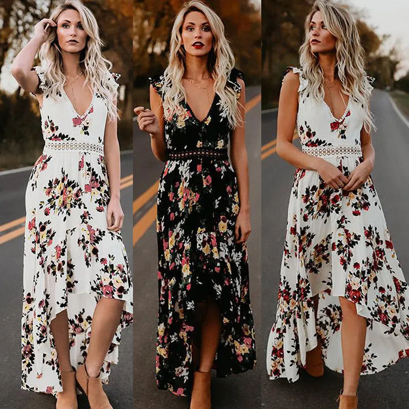 Bohemian Blossom Floral Open Back Boho Maxi Dress