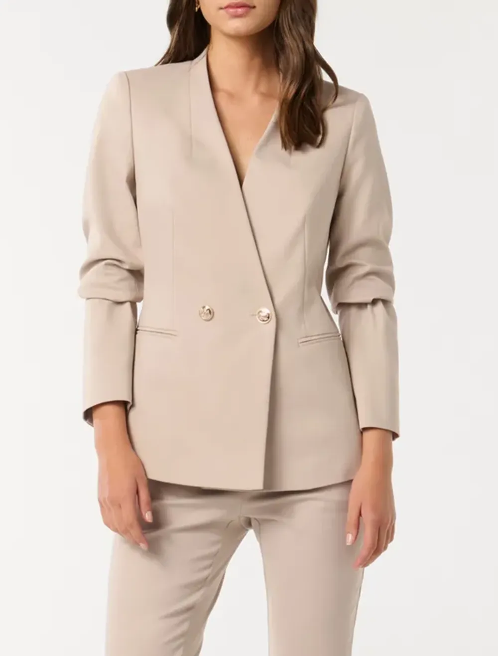 Solid Color Double-Breasted Blazer