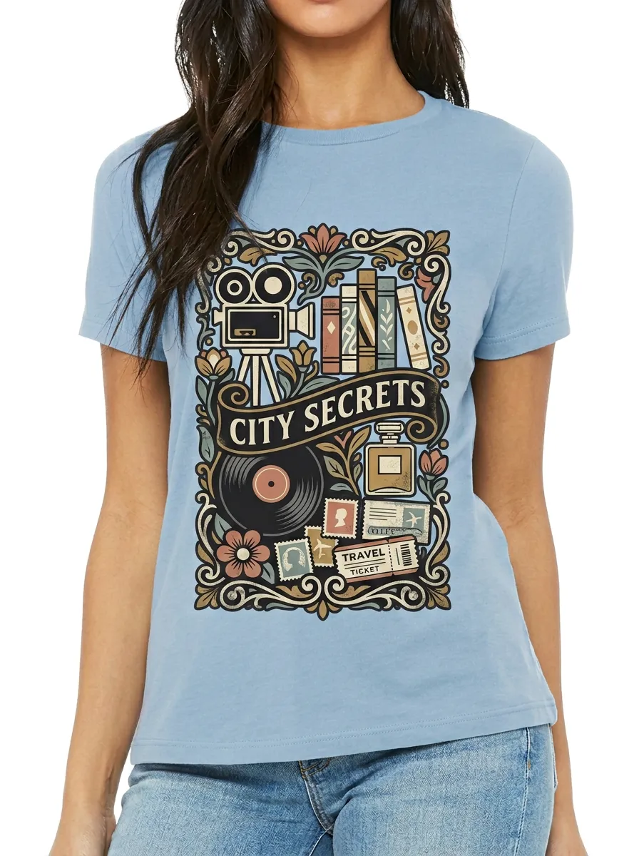 Women's Travel Hobby City Secrets Camera Books Printed T-shirt