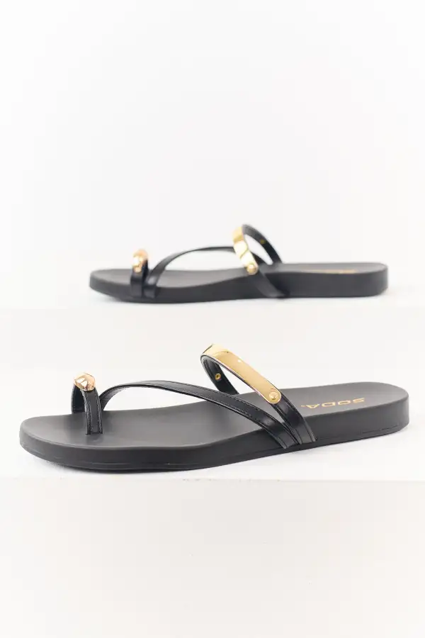 Faux Leather Toe Strap Sandals