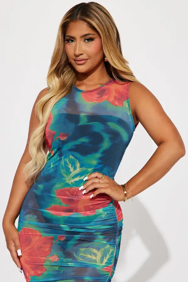 Tropicana Mesh Mini Dress - Jade/Combo