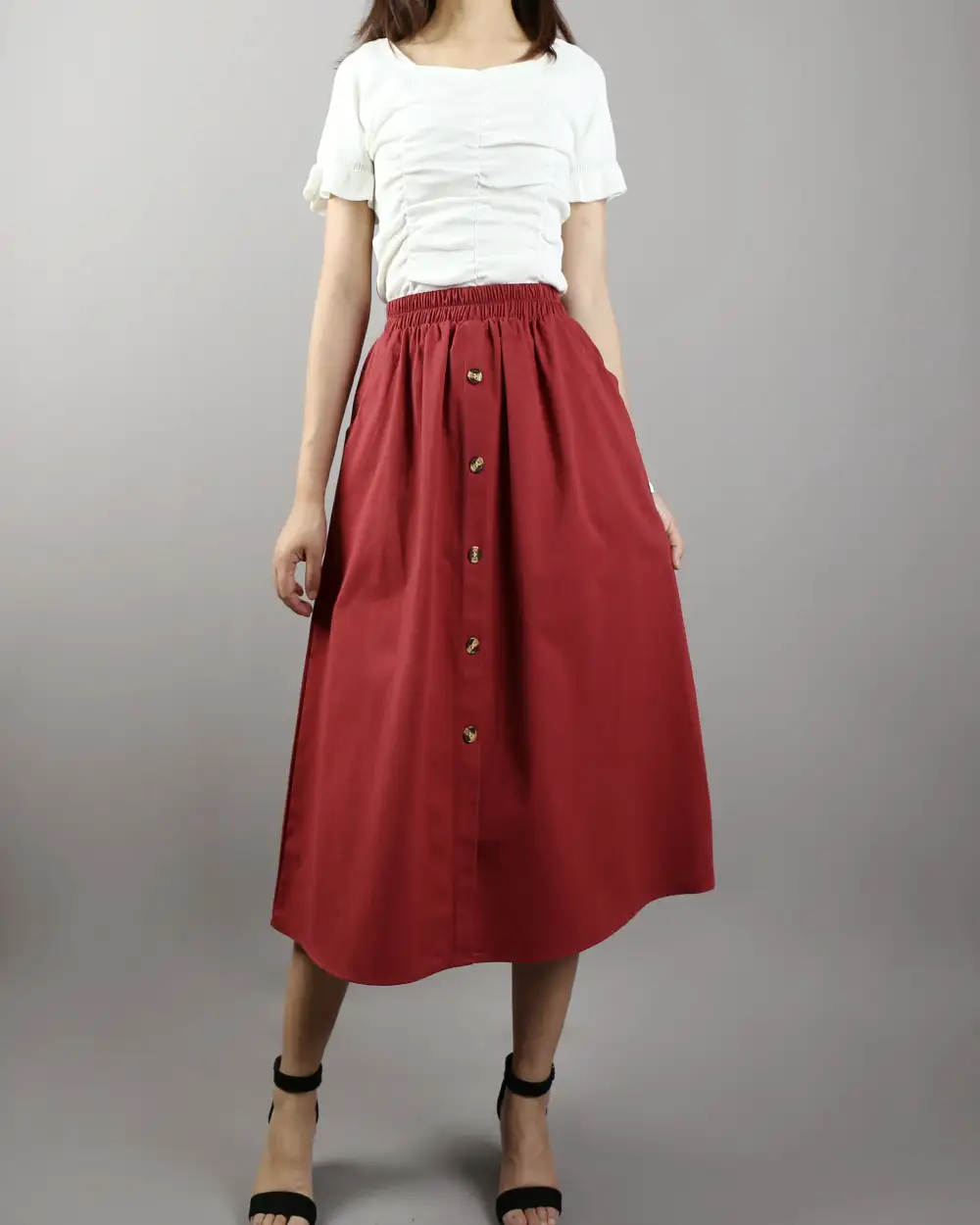 Relaxed Pocketed Linen A Line Midi Skirt