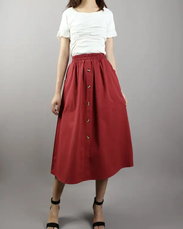 Airy Pocketed Linen A Line Midi Skirt