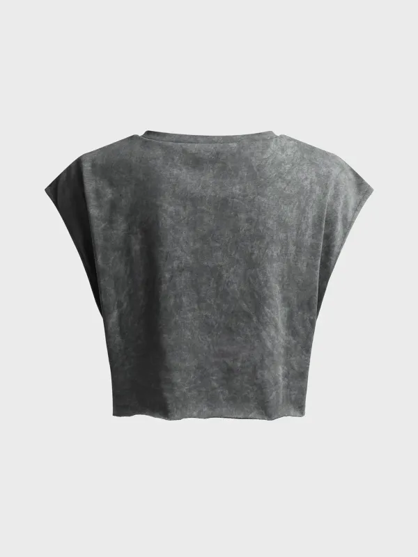 Gray Graphic Basic Top T-Shirt