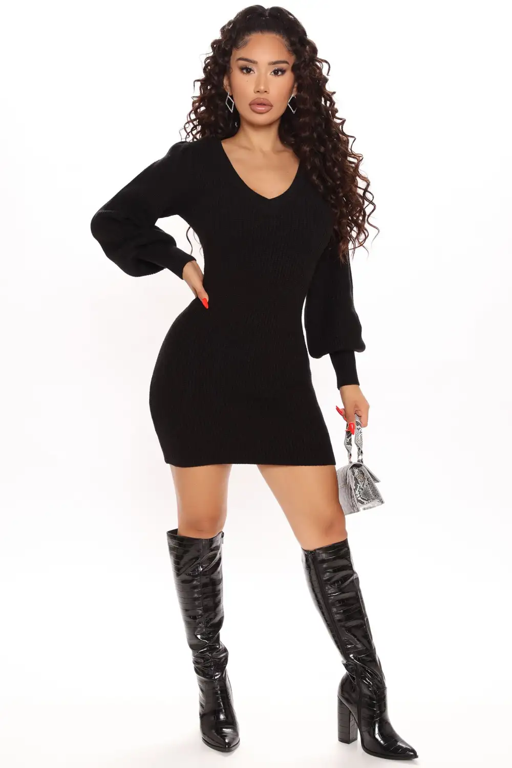 Steph Sweater Mini Dress - Black
