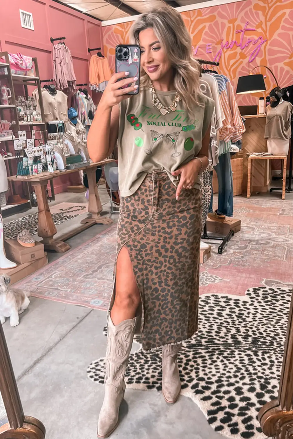 Open Denim Printed Skirt