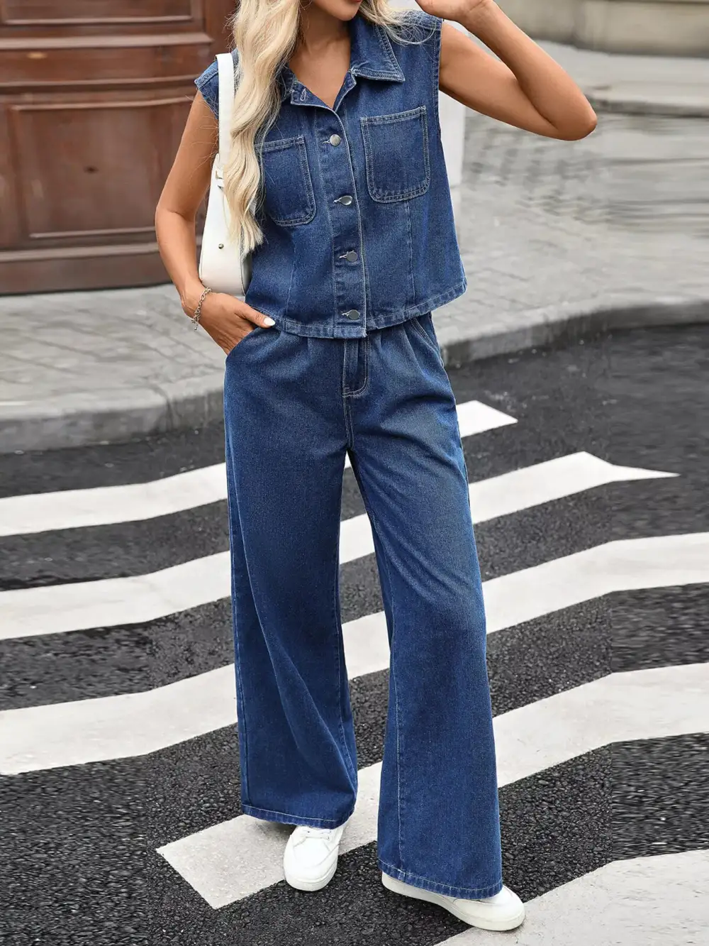 Easygoing Denim Button Front Set